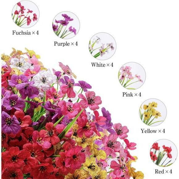 24 Bundle Artificial Flowers Outdoor UV Resistant Faux Plants Garden Decor - Picture 3 of 7